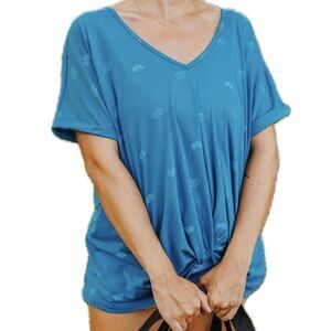 Laha'ole Hawaii Naupaka 100% Organic Cotton Front Twist Knot V-Neck T-Shirt XL